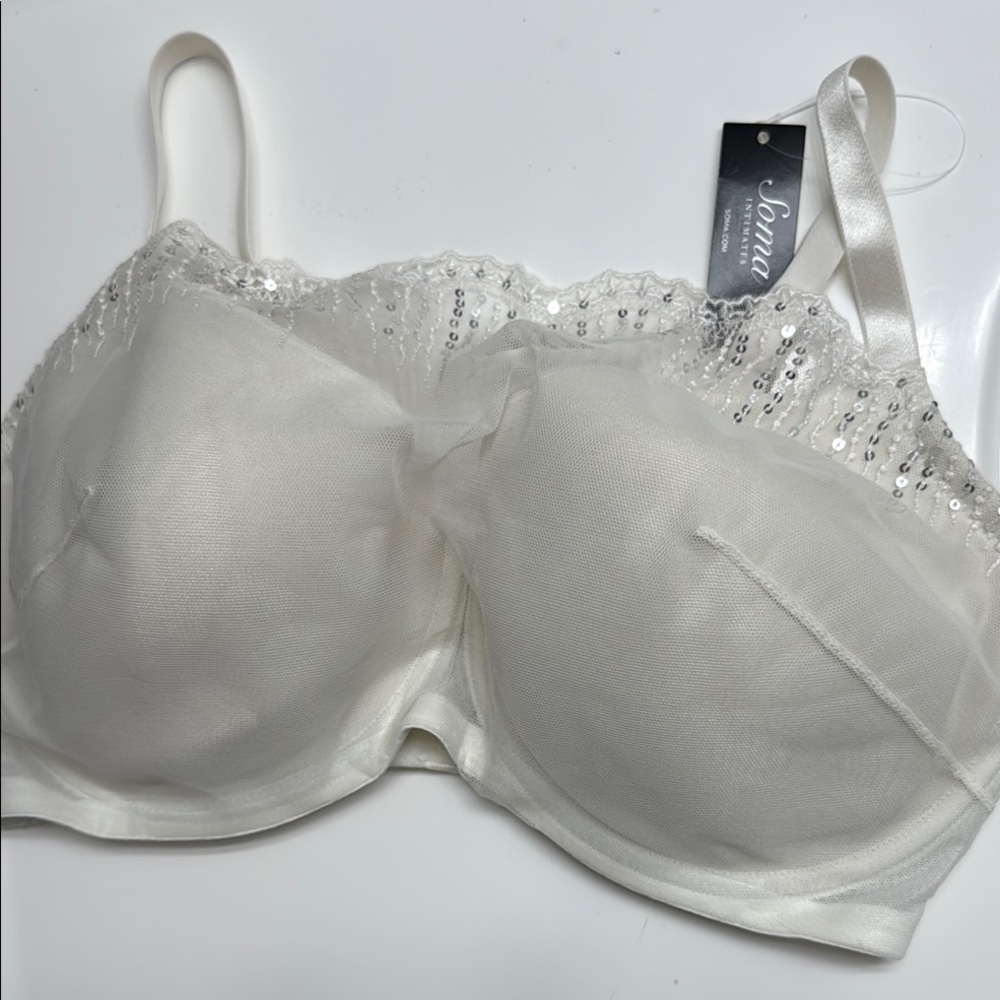 Soma NWT Bridget Cream/ivory Bra with sequin cami overlay 34 DDD